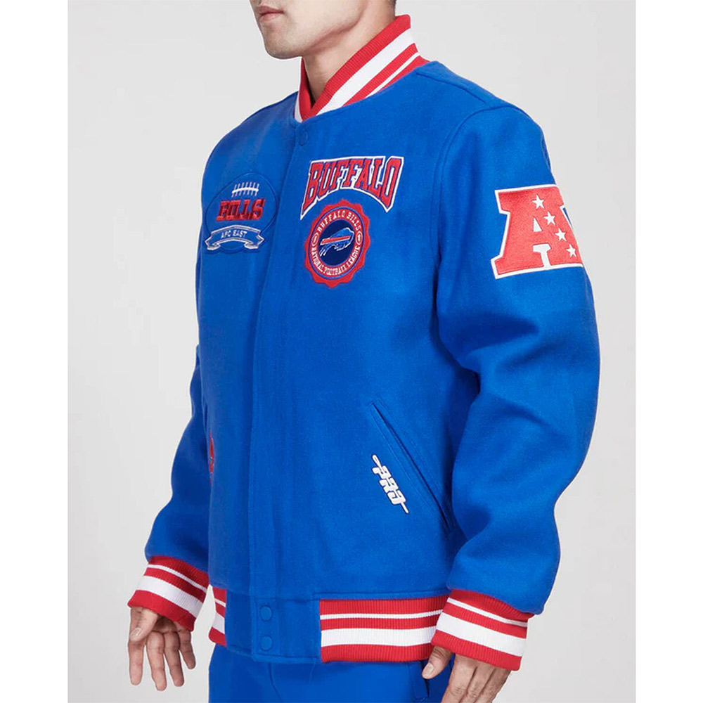 Buffalo Bills Crest Emblem Royal Varsity Wool Jacket - Image 4