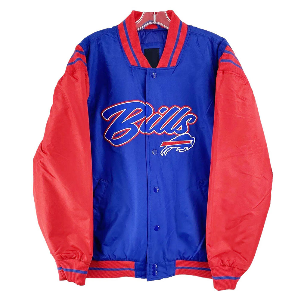 Buffalo Bills Button Up Blue and Red Satin Jacket - Image 3