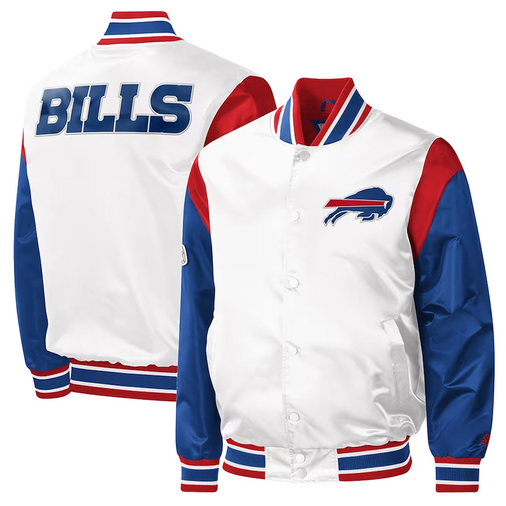Buffalo Bills Throwback Warm Up Pitch Varsity Satin Jacket - Image 3