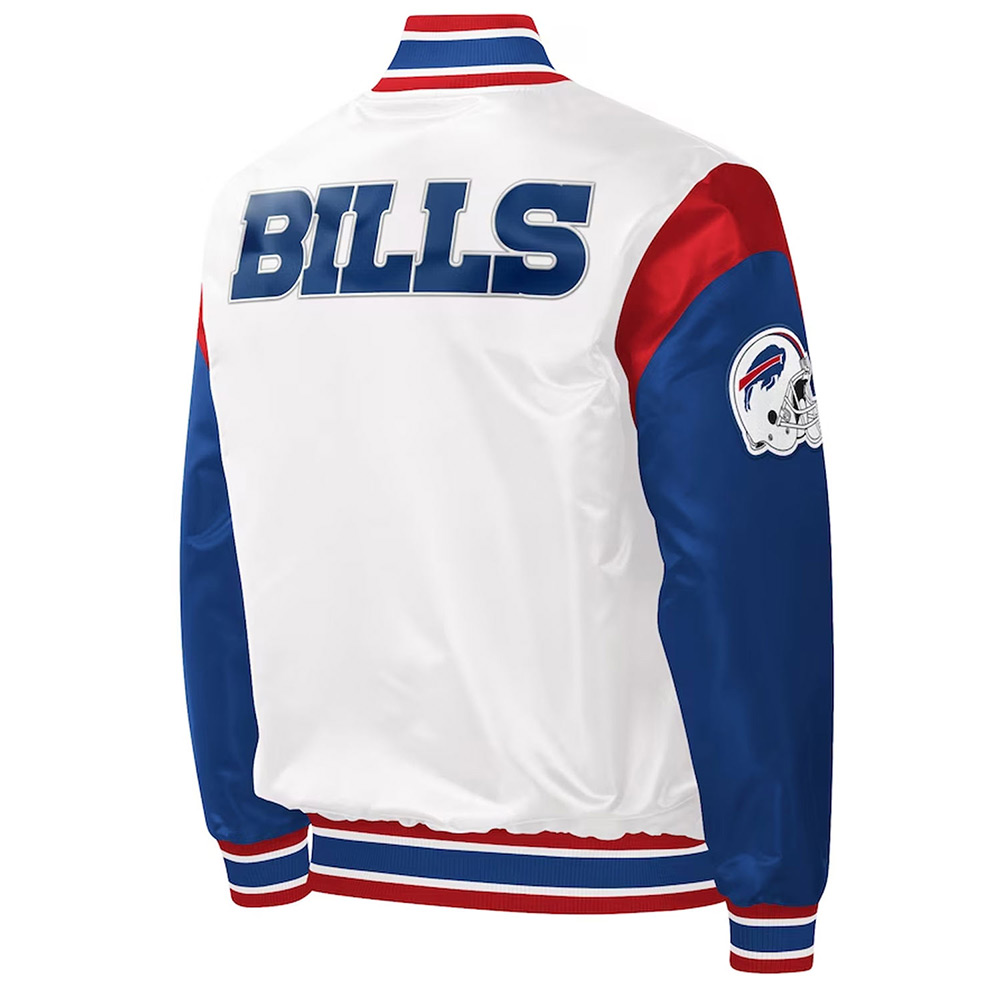 Buffalo Bills Throwback Warm Up Pitch Varsity Satin Jacket - Image 2