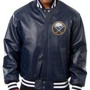 Varsity Buffalo Sabres Navy Blue Leather Jacket