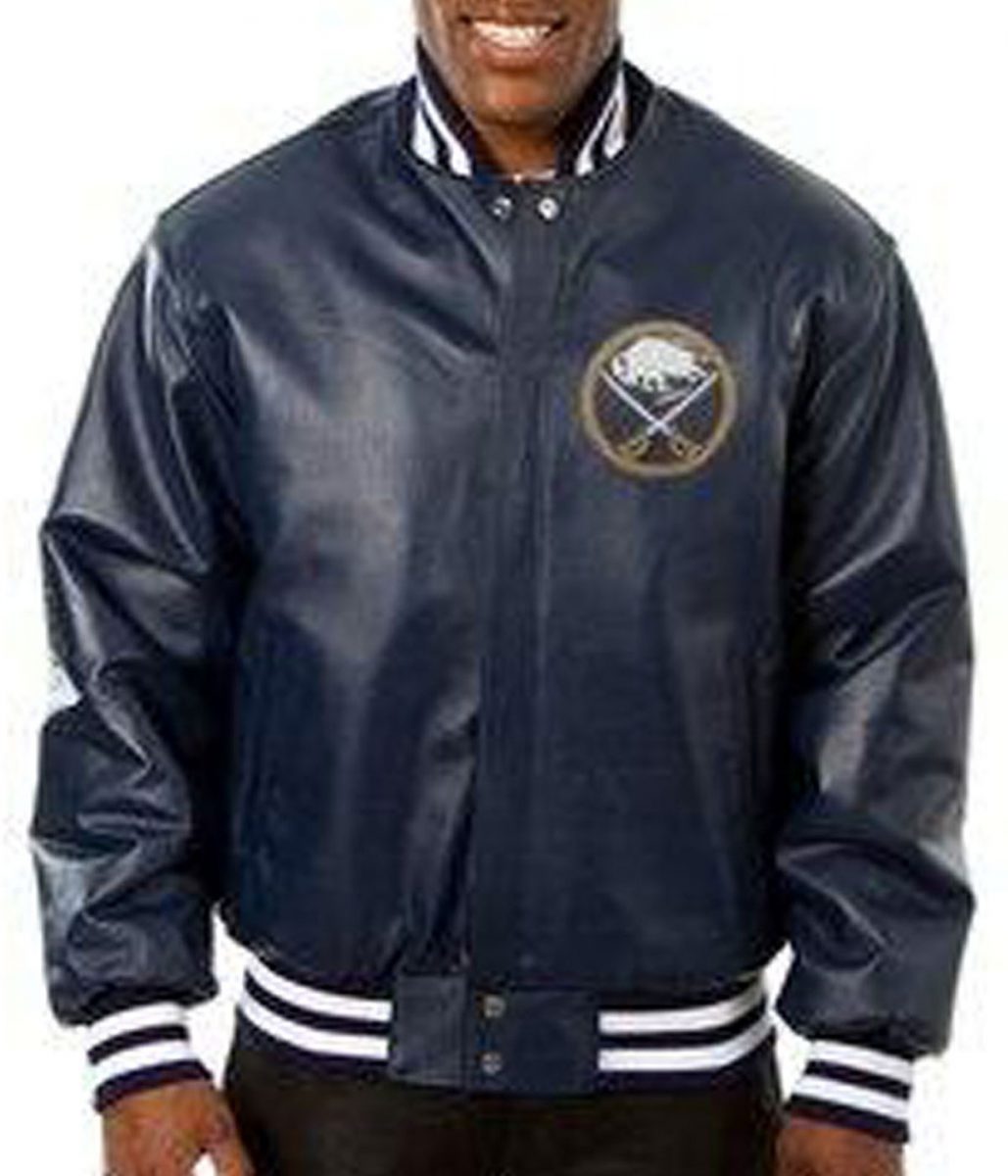 Varsity Buffalo Sabres Navy Blue Leather Jacket