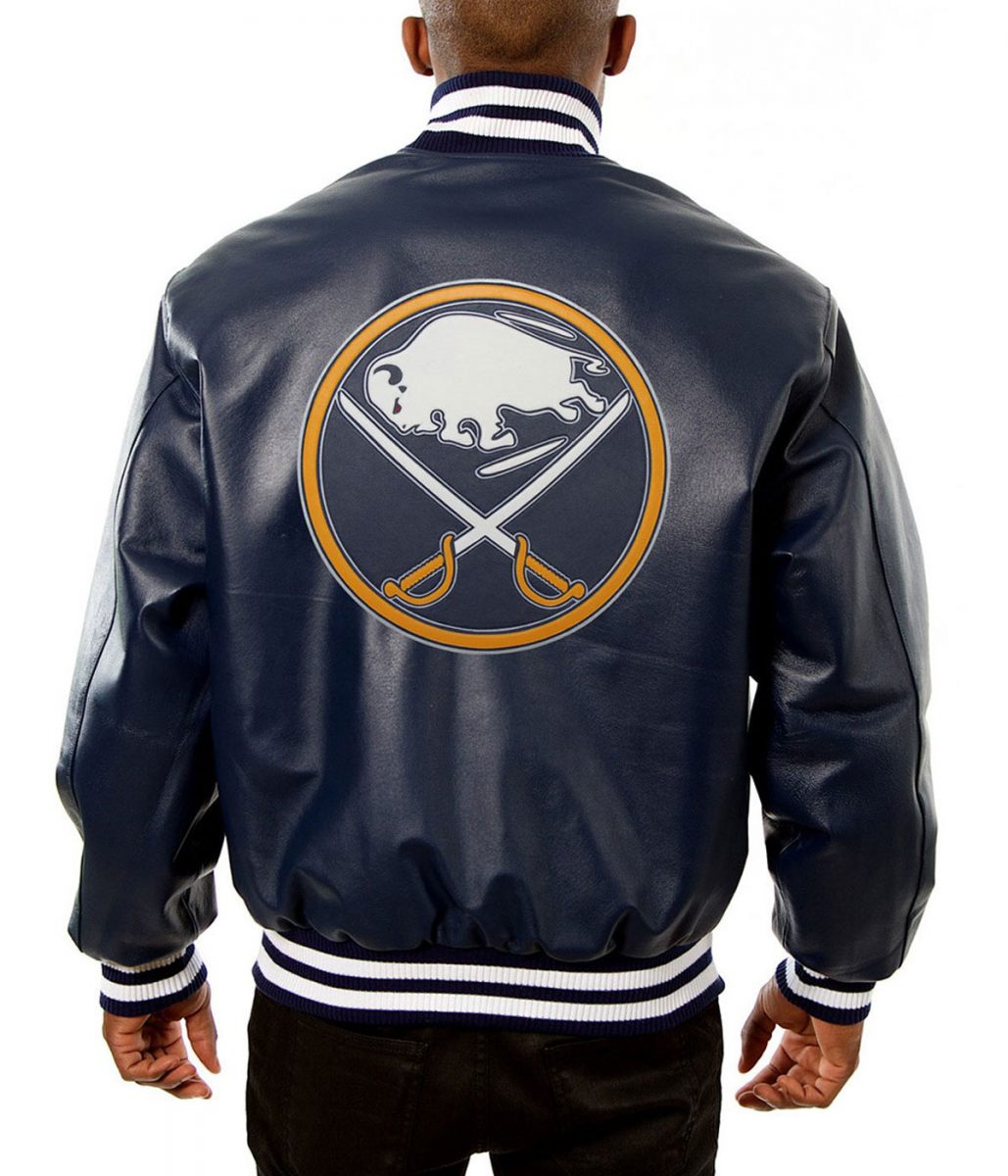 Varsity Buffalo Sabres Navy Blue Leather Jacket - Image 2