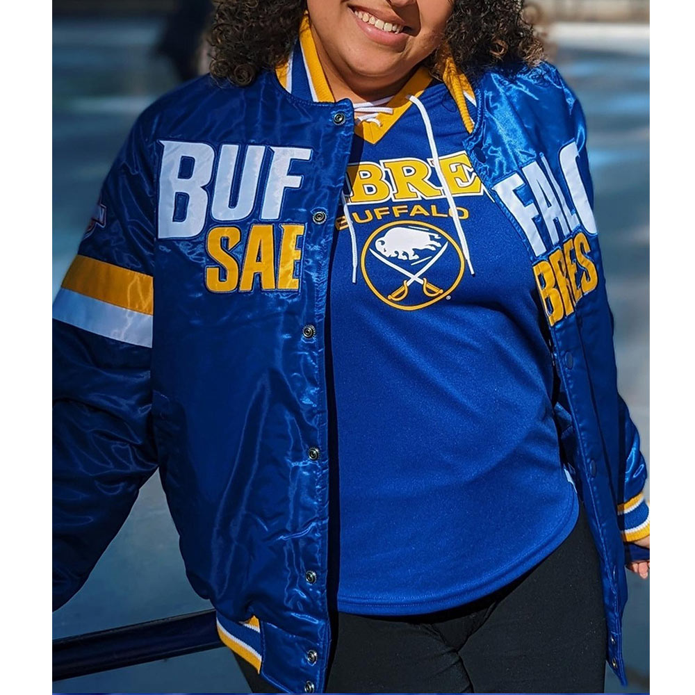 Buffalo Sabres Royal Snap Up Varsity Satin Jacket - Image 3