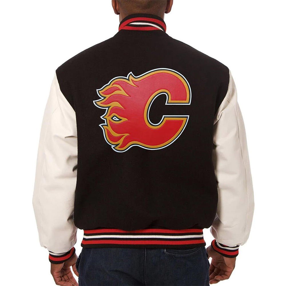 Varsity Calgary Flames Black and White Two-Tone Jacket - Image 2