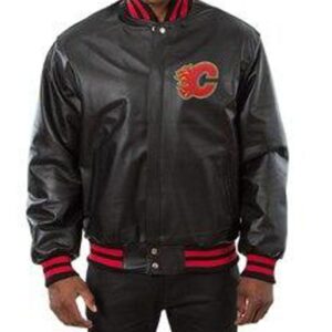 Varsity Calgary Flames Black Leather Jacket