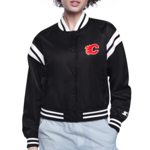 Calgary Flames Printed Logo Varsity Satin Jacket