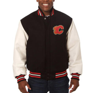 Varsity Calgary Flames Black and White Two-Tone Jacket