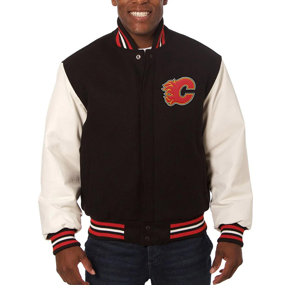 Varsity Calgary Flames Black and White Two-Tone Jacket