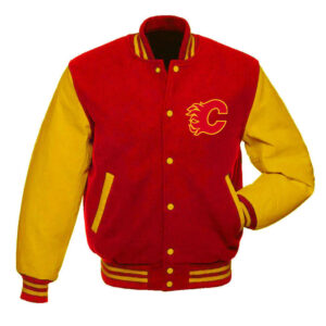 Calgary Flames Red and Gold Varsity Jacket