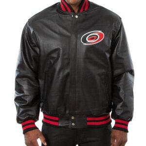 Varsity Carolina Hurricanes Black Leather Jacket