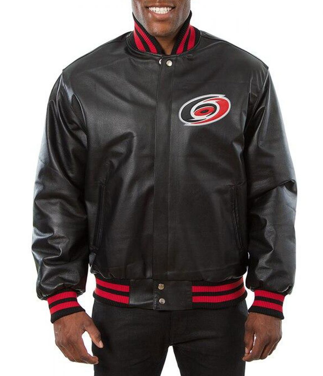 Varsity Carolina Hurricanes Black Leather Jacket