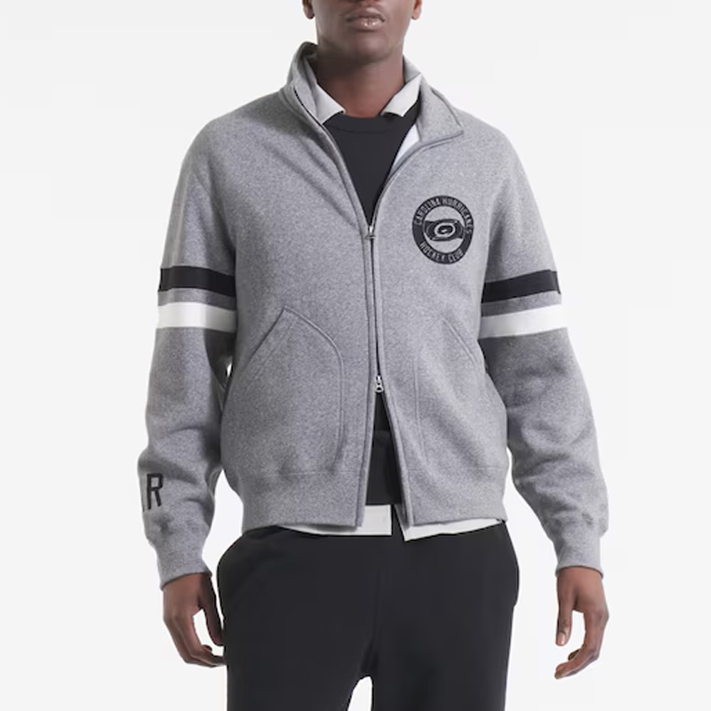 Carolina Hurricanes Heather Gray Striped Fleece Jacket - Image 3