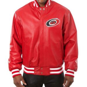 Varsity Carolina Hurricanes Red Leather Jacket