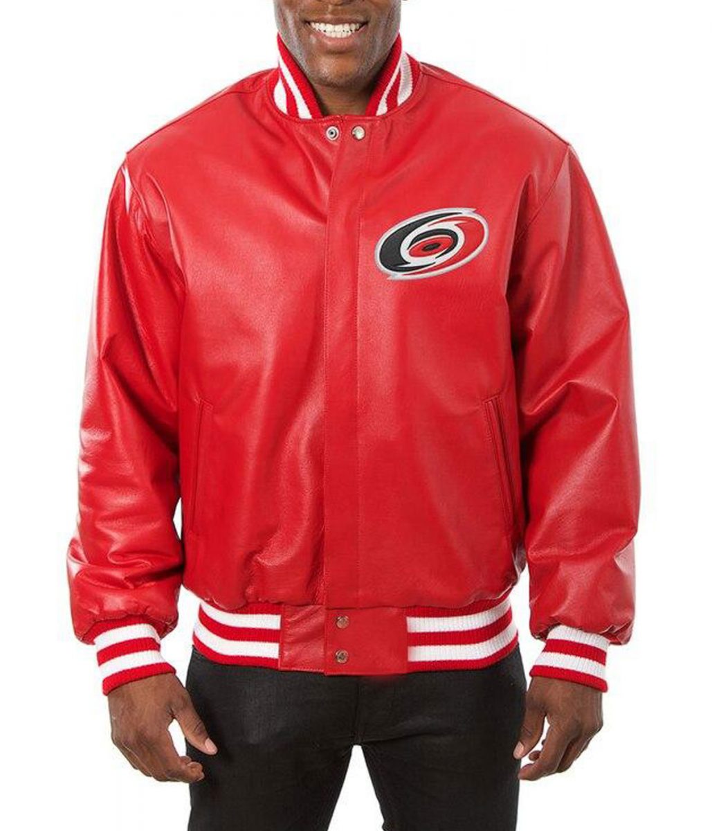 Varsity Carolina Hurricanes Red Leather Jacket