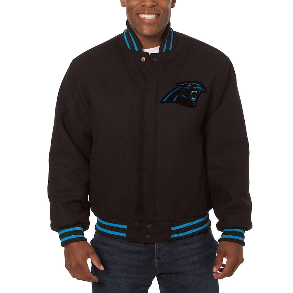 Carolina Panthers Embroidered Varsity Black Wool Jacket