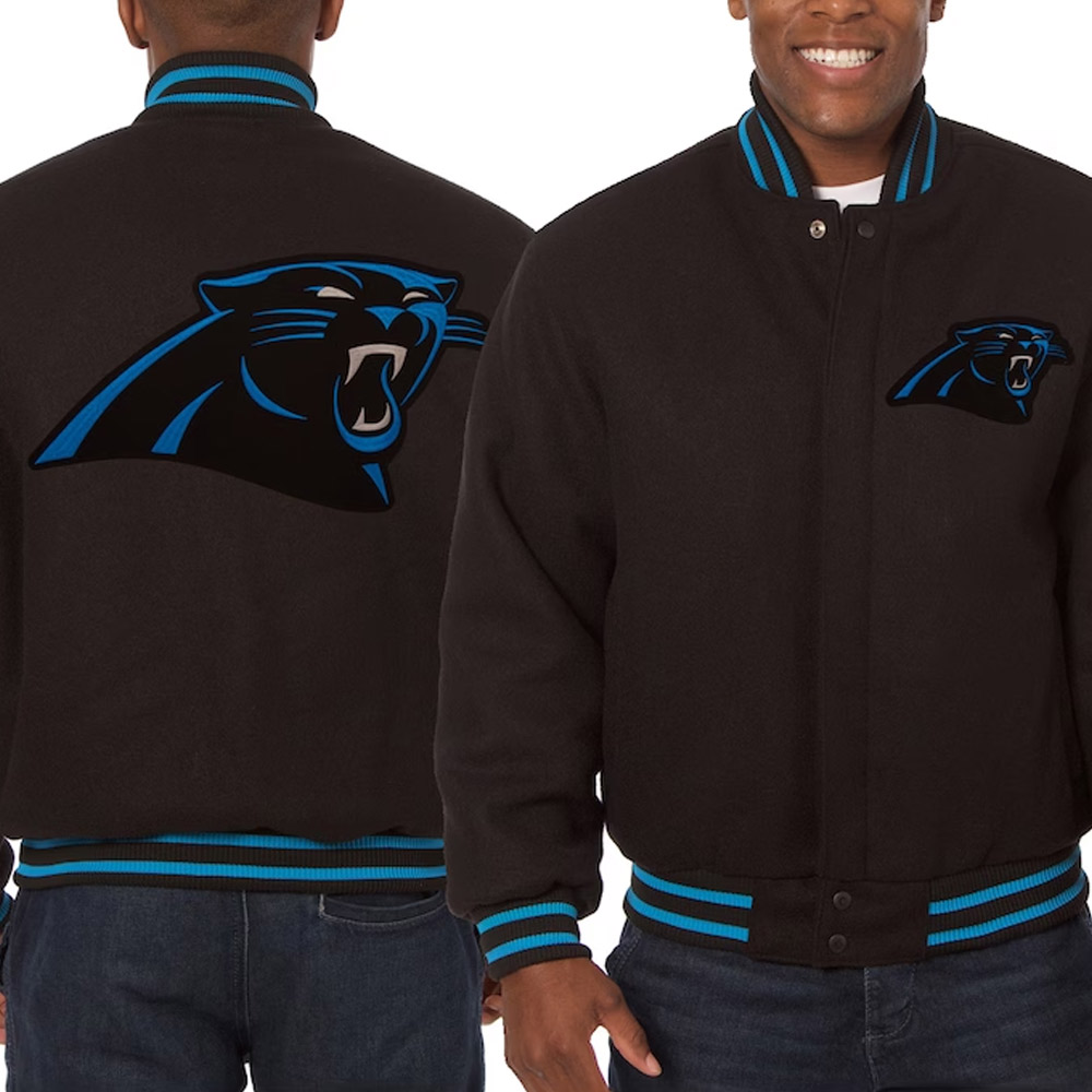 Carolina Panthers Embroidered Varsity Black Wool Jacket - Image 3