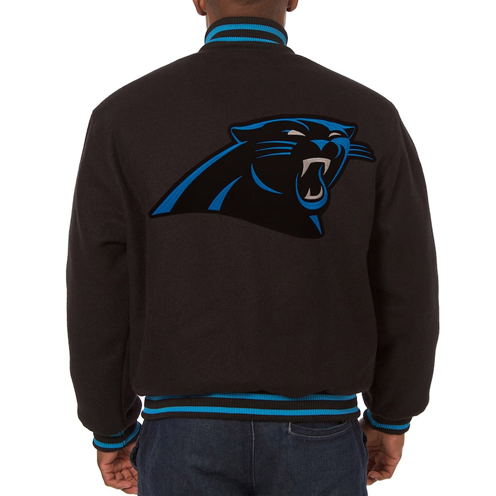 Carolina Panthers Embroidered Varsity Black Wool Jacket - Image 2