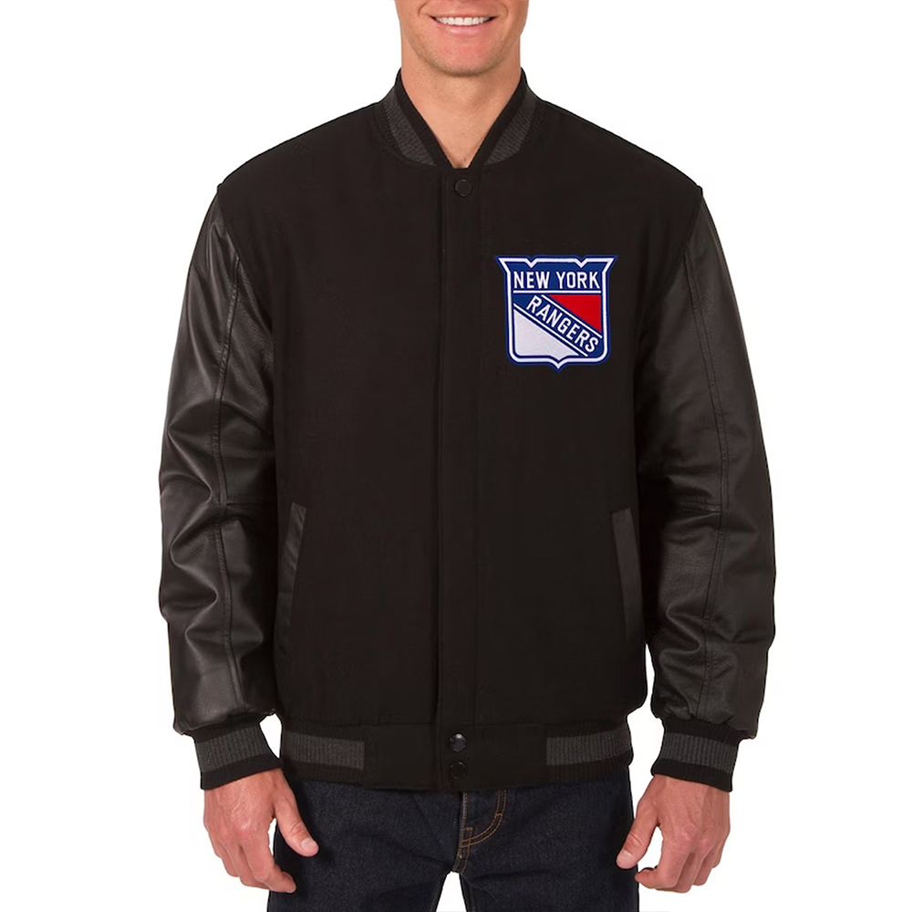 Charcoal/Black NY Rangers Two Hit Varsity Jacket