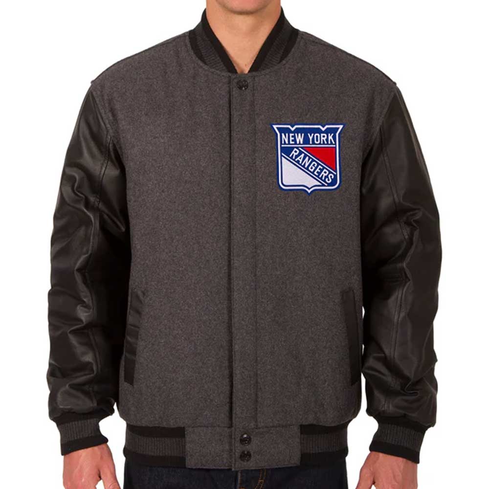 Charcoal/Black NY Rangers Two Hit Varsity Jacket - Image 2