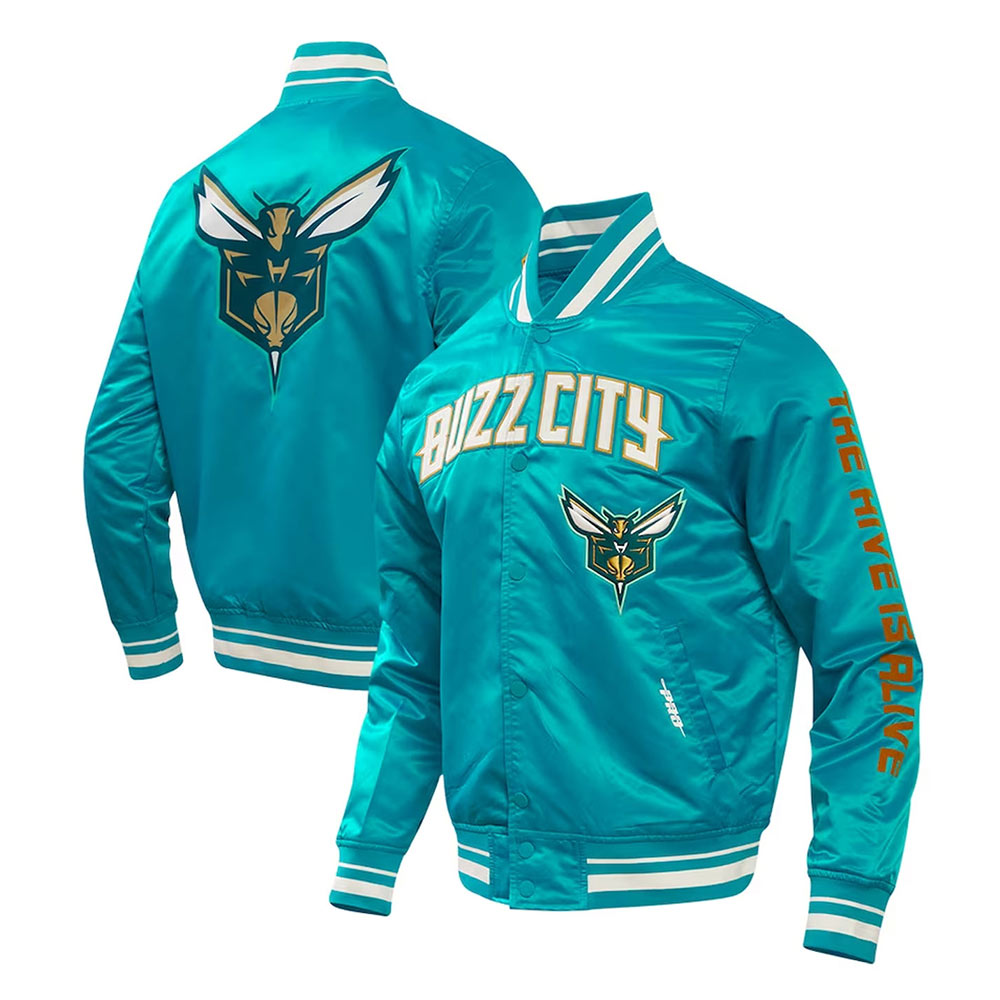 Charlotte Hornets 2023/24 City Edition Teal Satin Jacket - Image 3