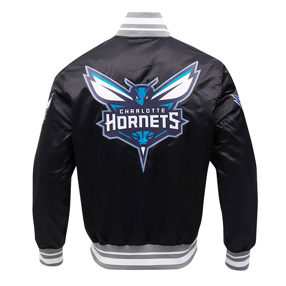 Charlotte Hornets Script Tail Black Satin Jacket - Image 2