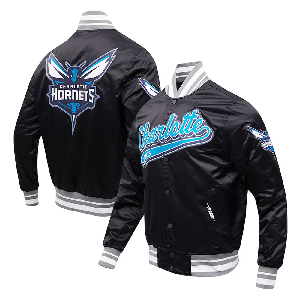 Charlotte Hornets Script Tail Black Satin Jacket - Image 5
