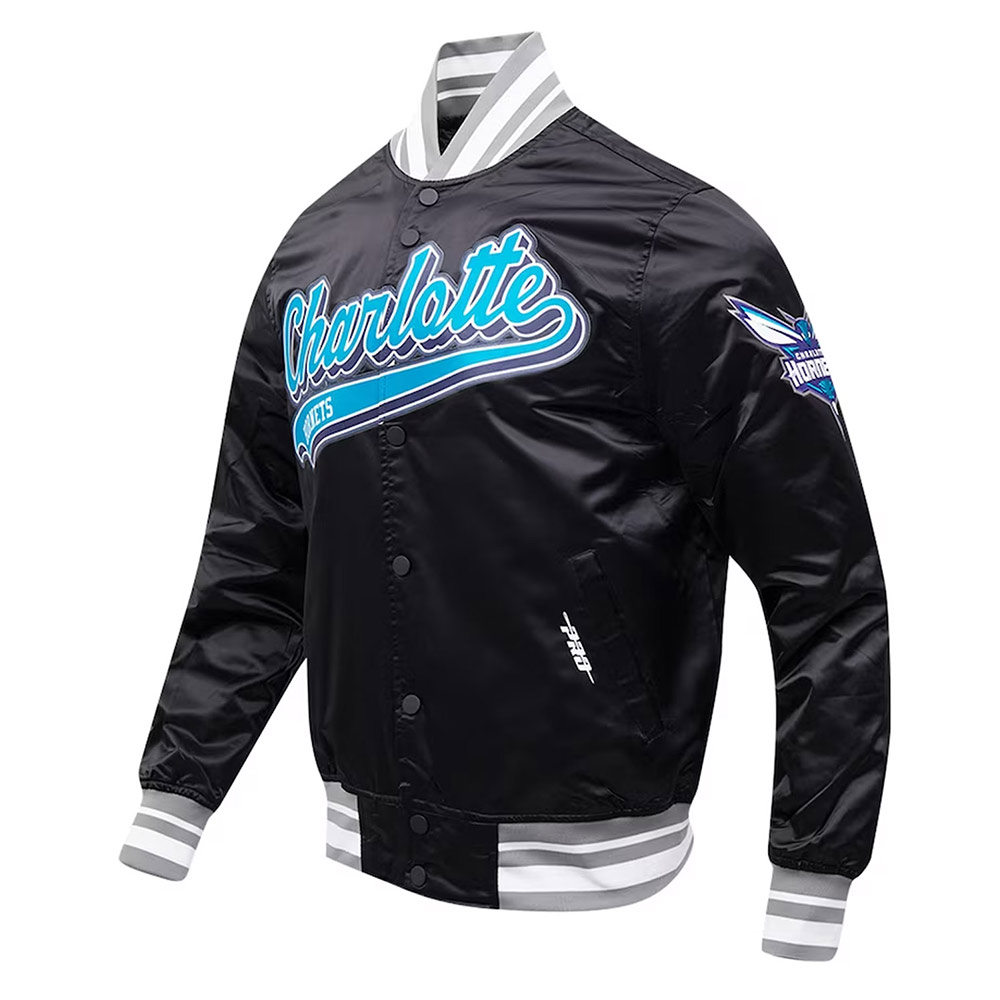 Charlotte Hornets Script Tail Black Satin Jacket - Image 3