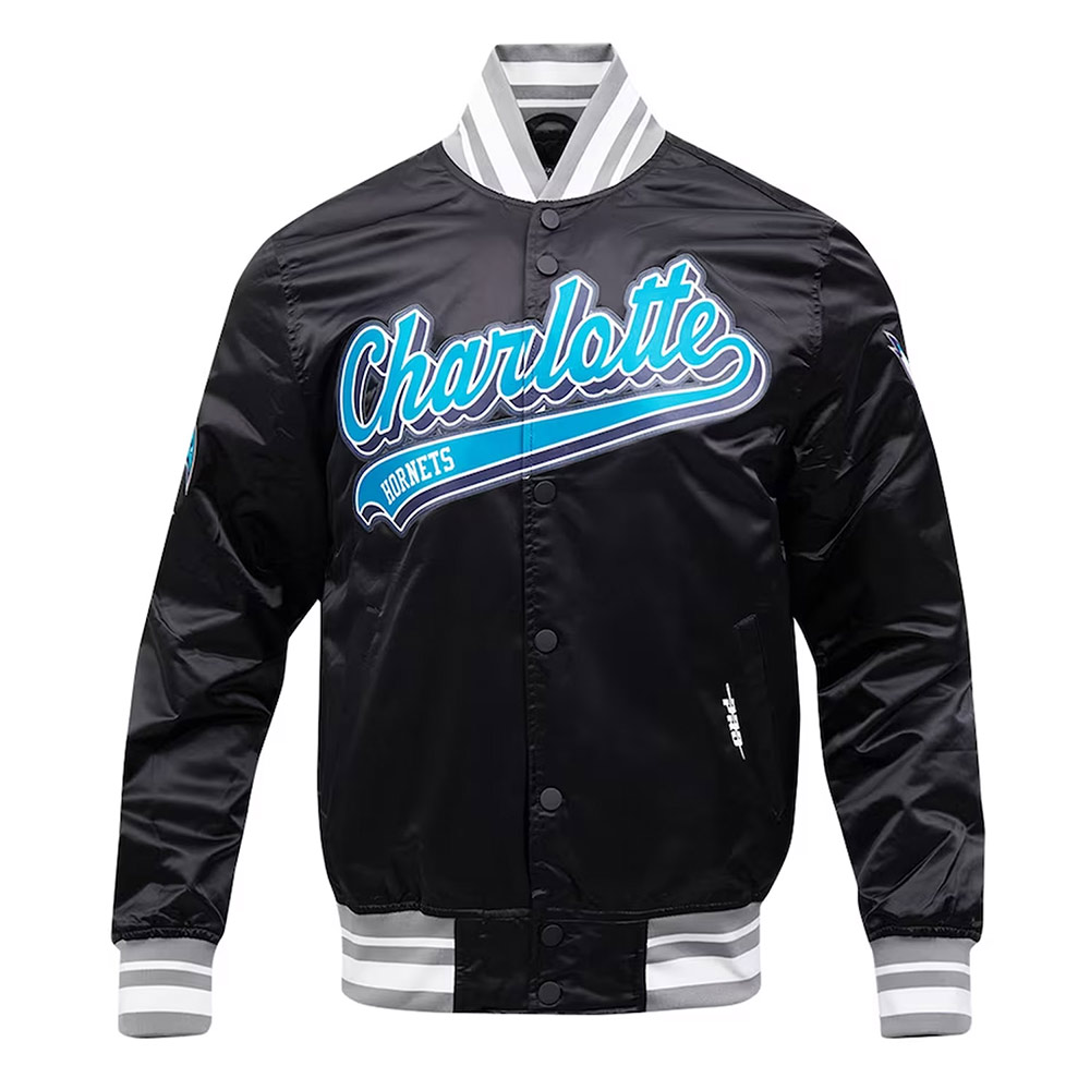 Charlotte Hornets Script Tail Black Satin Jacket