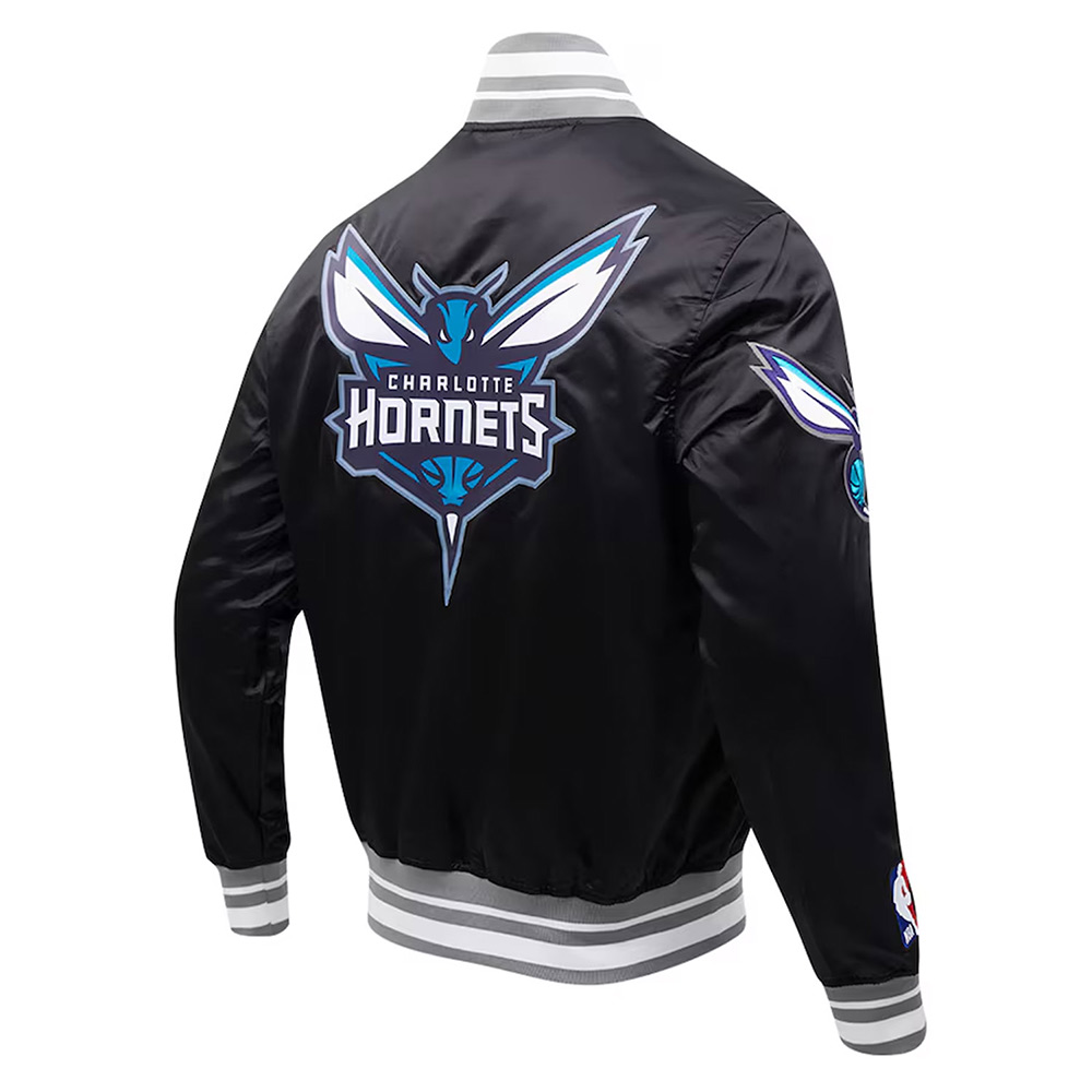 Charlotte Hornets Script Tail Black Satin Jacket - Image 4