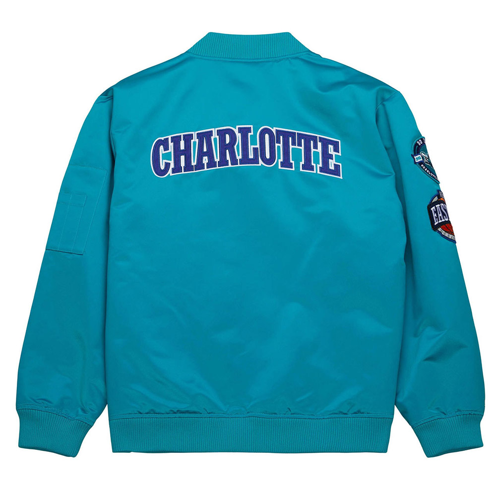 Charlotte Hornets Vintage Logo Aqua Lightweight Satin Jacket - Image 2