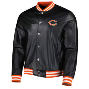 Chicago Bears Metallic Black Leather Jacket