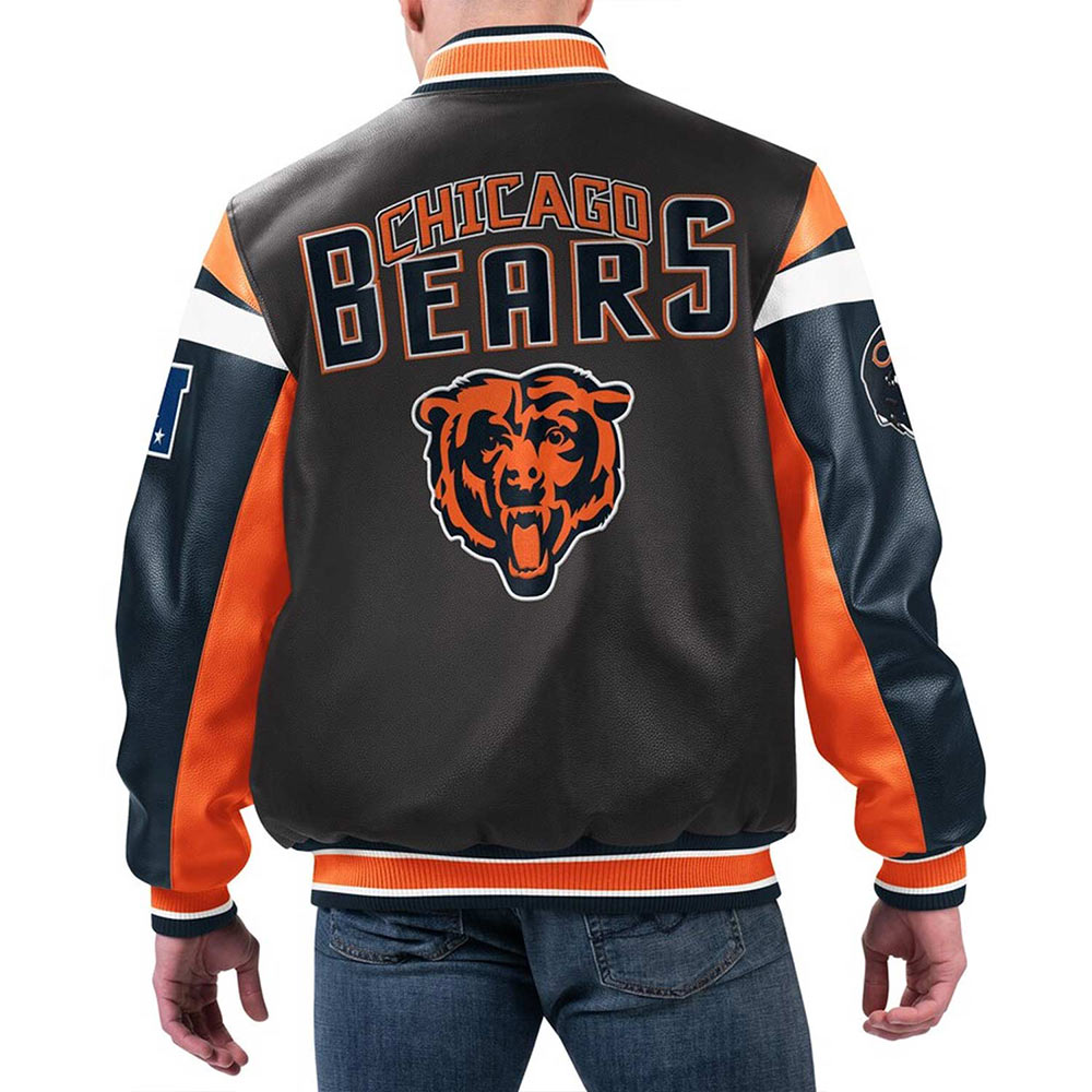 Chicago Bears Black Varsity Full-Zip Leather Jacket - Image 2