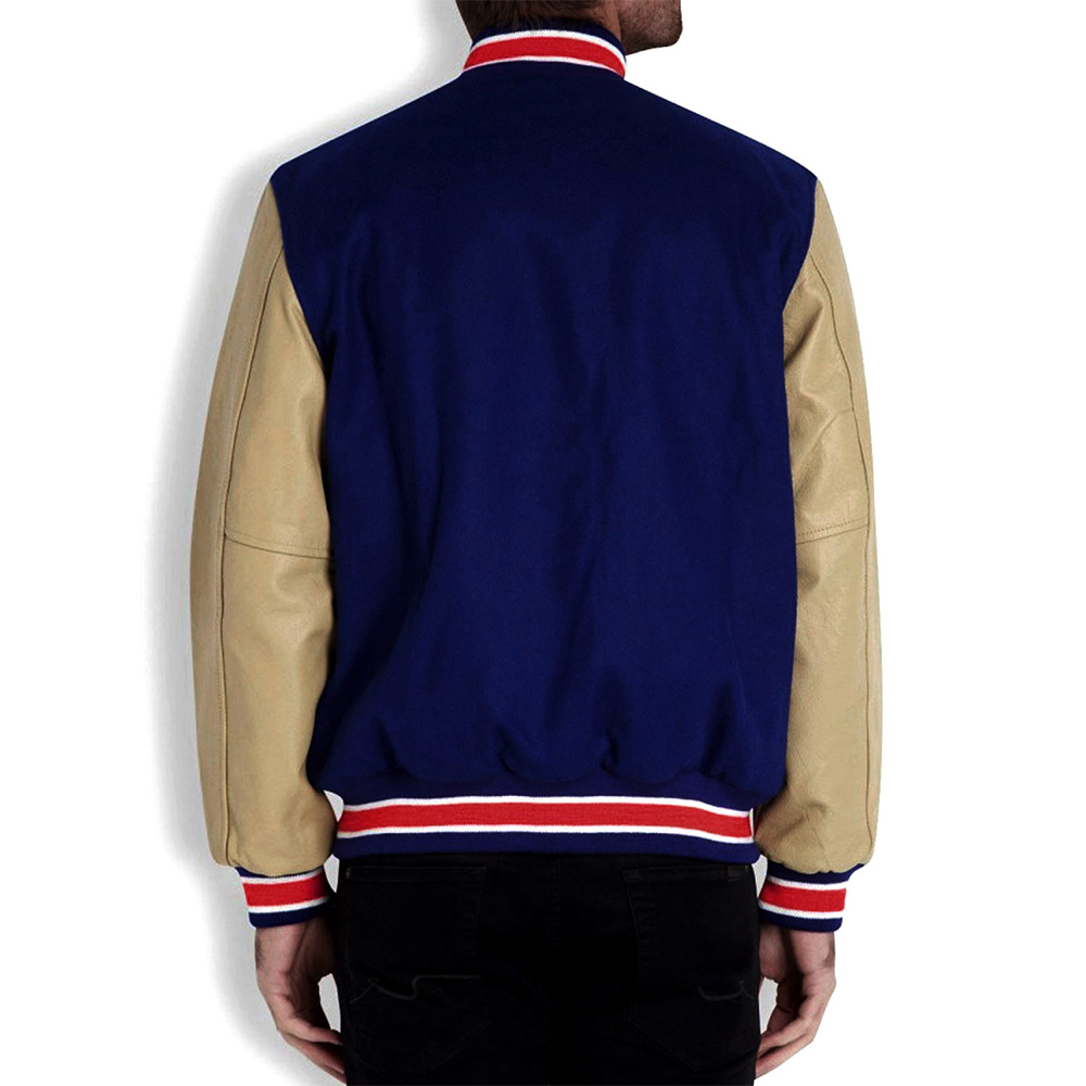 Chicago Bears Navy Blue and Off White Letterman Jacket - Image 2