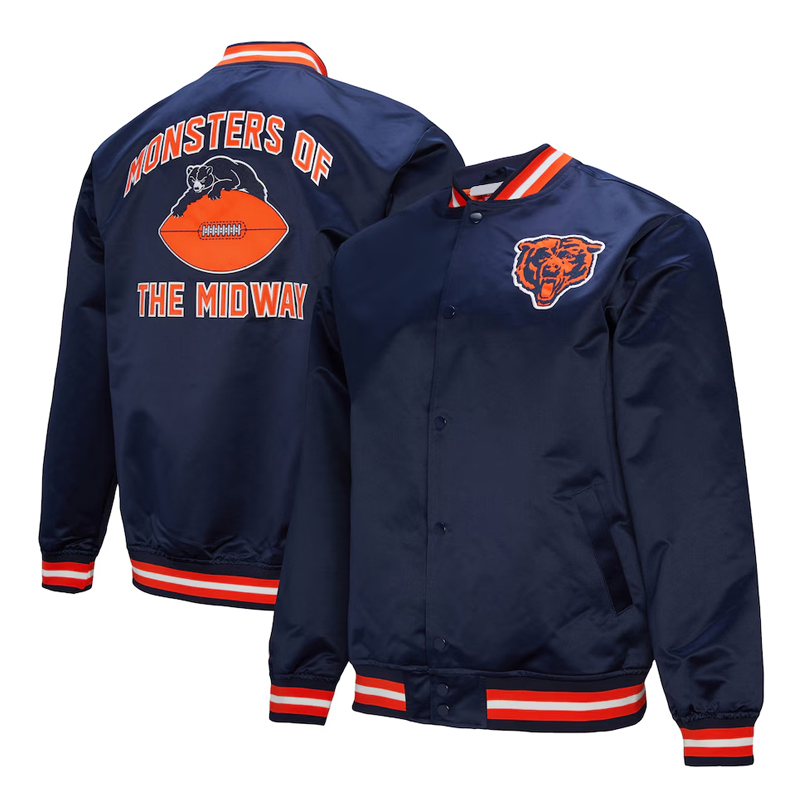 Chicago Bears Double Down Navy Satin Jacket - Image 5