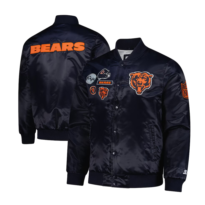 Chicago Bears Exclusive Navy Varsity Satin Jacket - Image 3
