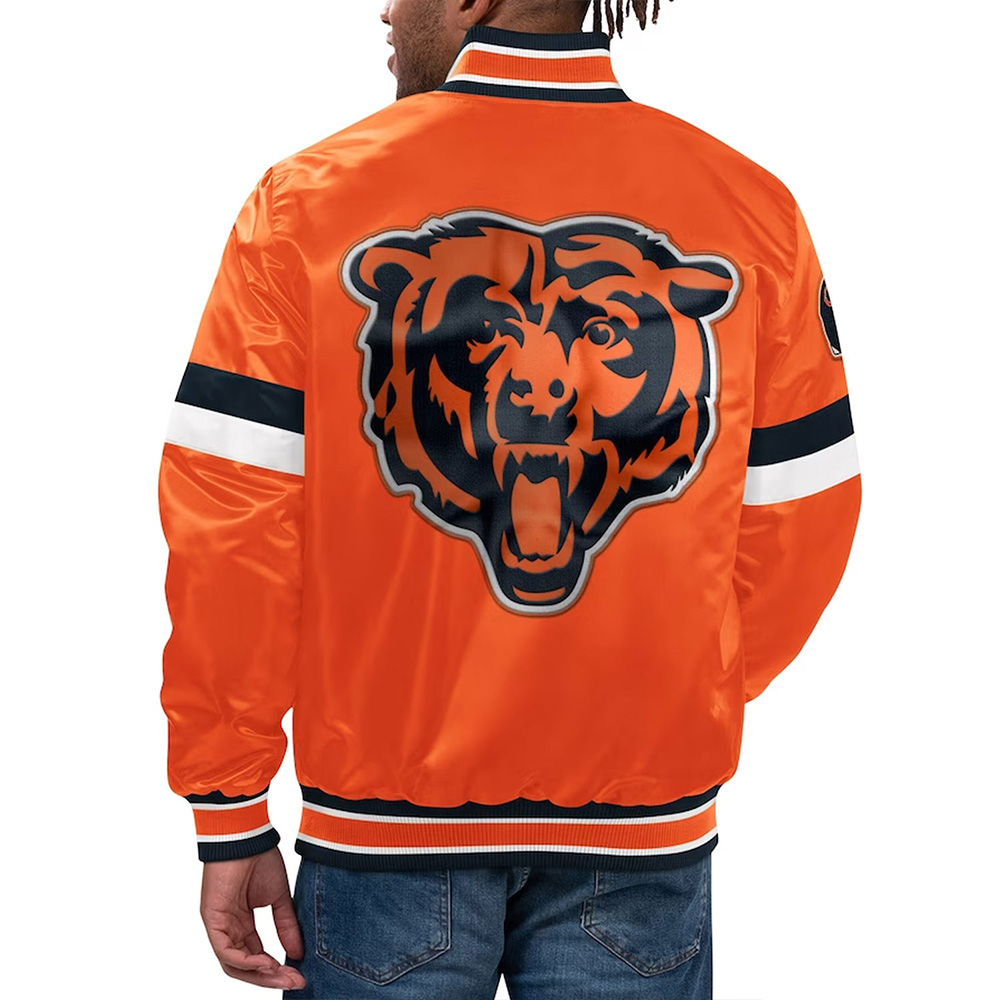 Chicago Bears Home Game Orange Satin Jacket - Image 2
