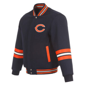 Chicago Bears Striped Navy Varsity Wool Jacket