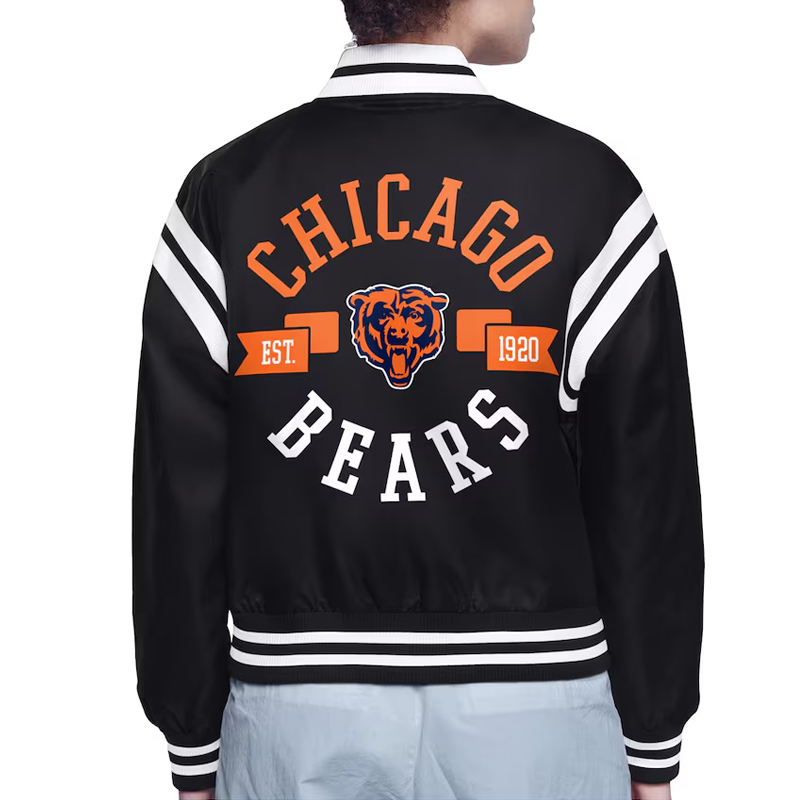 Chicago Bears Printed Logo Varsity Satin Jacket - Image 5