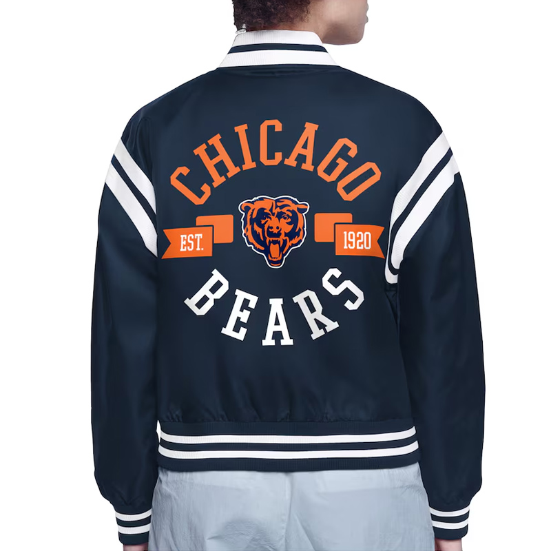 Chicago Bears Printed Logo Varsity Satin Jacket - Image 4