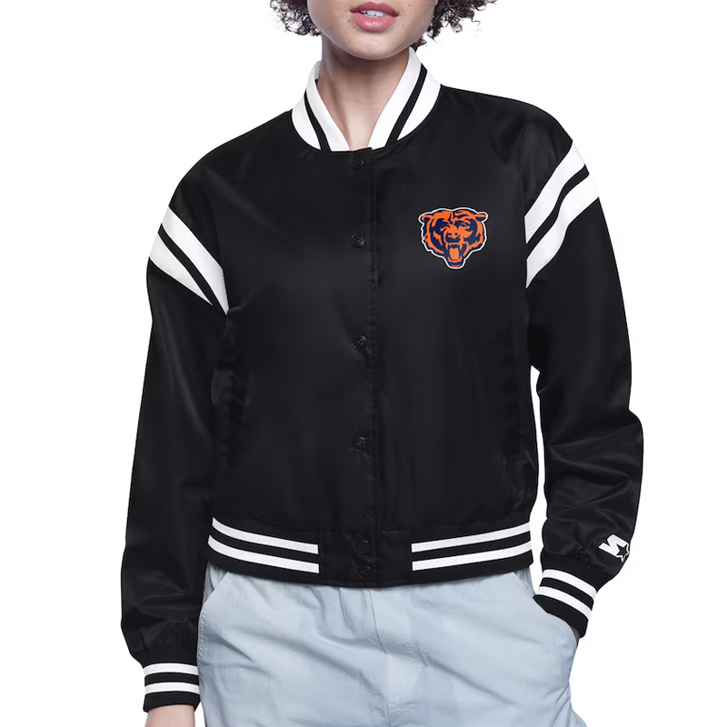 Chicago Bears Printed Logo Varsity Satin Jacket - Image 2