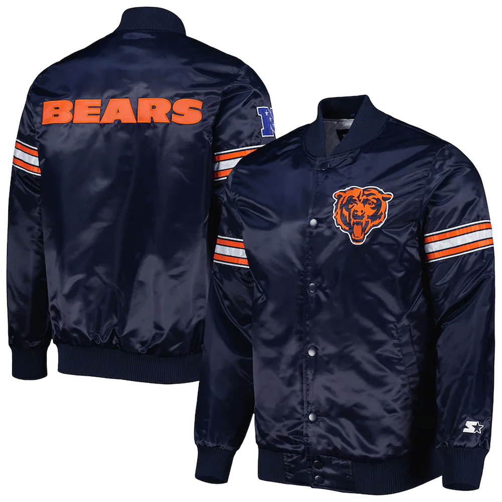 Navy Chicago Bears The Pick and Roll Satin Jacket - Image 3