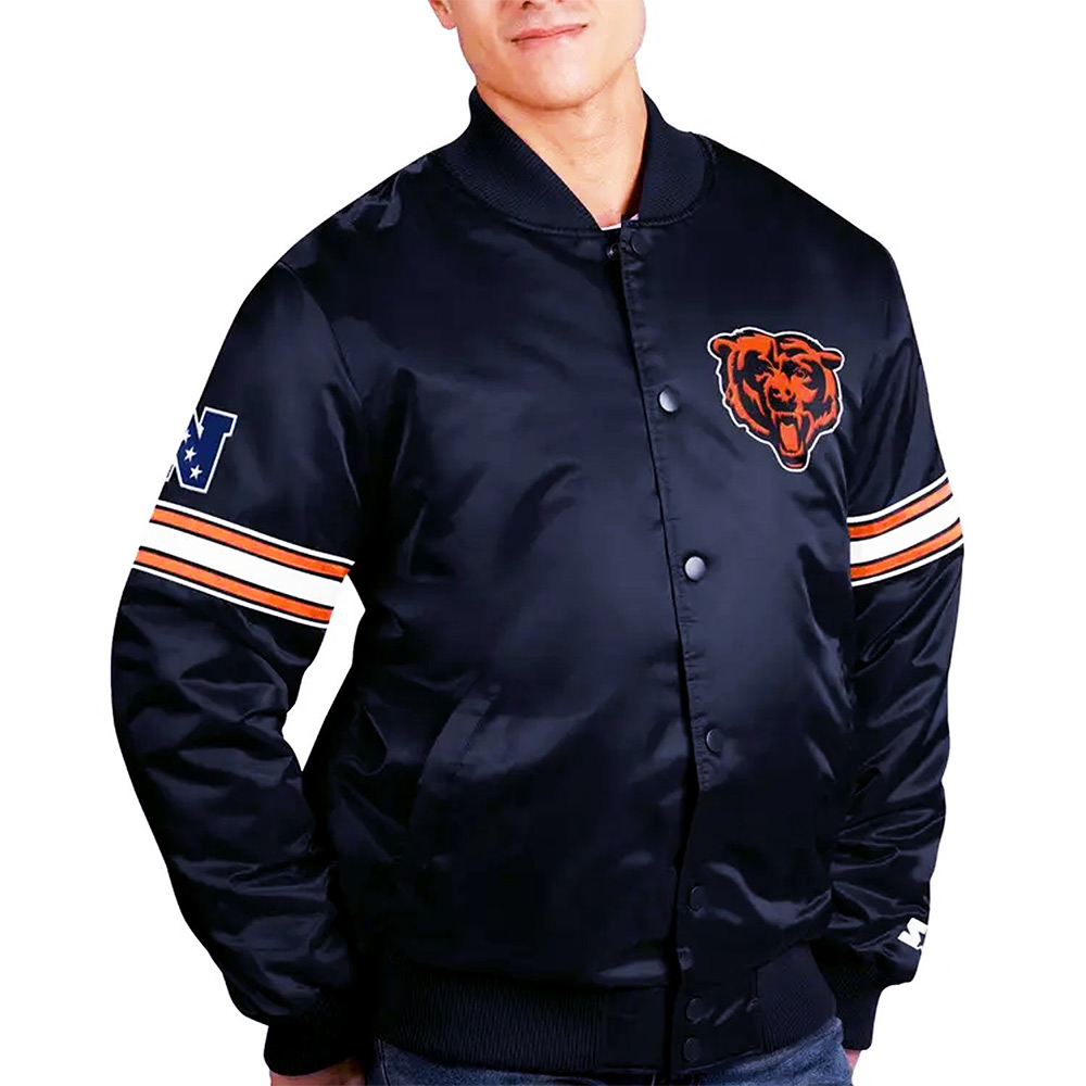 Navy Chicago Bears The Pick and Roll Satin Jacket - Image 4