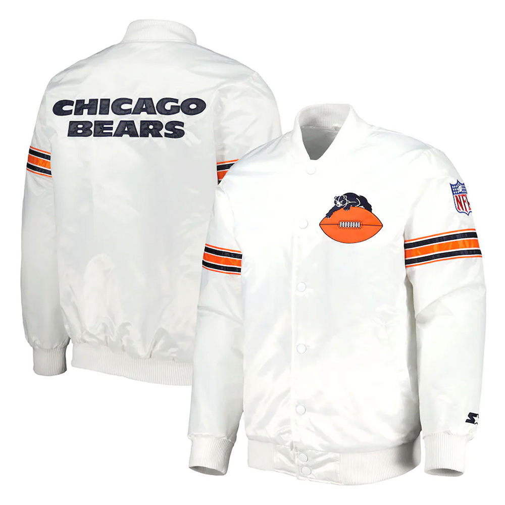 Chicago Bears The Power Forward White Full-Snap Satin Jacket - Image 3