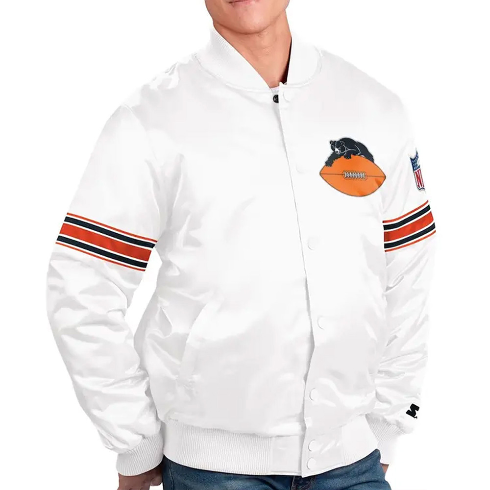 Chicago Bears The Power Forward White Full-Snap Satin Jacket - Image 4