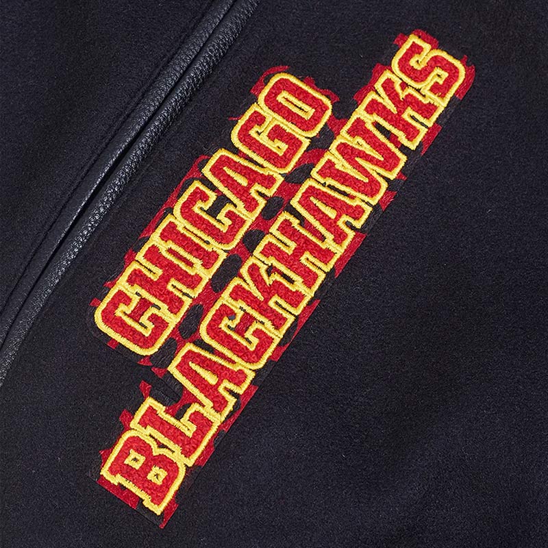 Chicago Blackhawks Animal Print Varsity Wool/Leather Jacket - Image 7