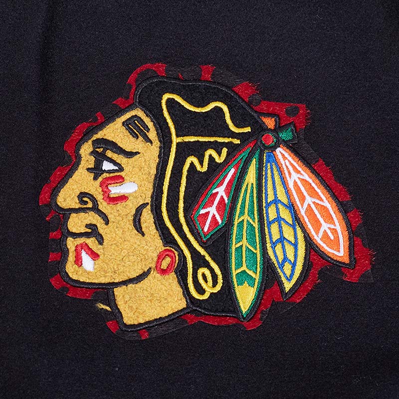 Chicago Blackhawks Animal Print Varsity Wool/Leather Jacket - Image 6