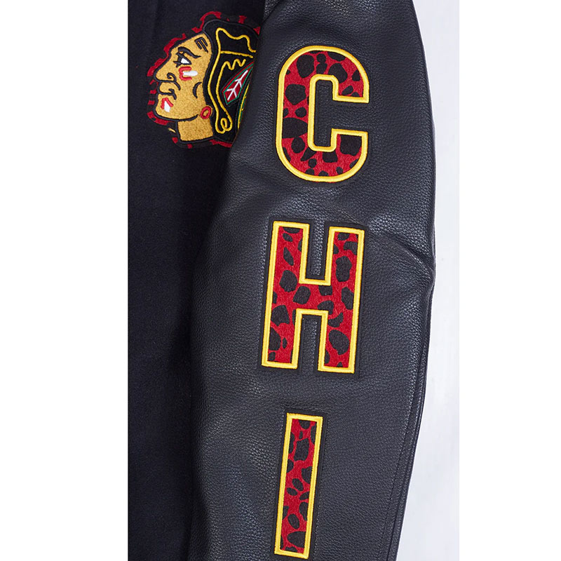 Chicago Blackhawks Animal Print Varsity Wool/Leather Jacket - Image 9