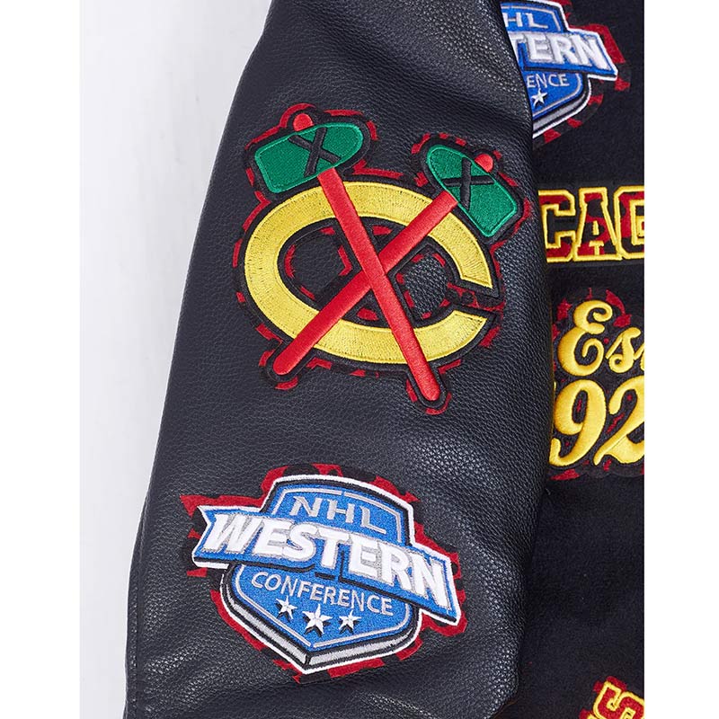 Chicago Blackhawks Animal Print Varsity Wool/Leather Jacket - Image 8