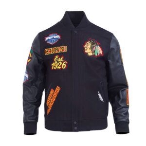 Chicago Blackhawks Animal Print Varsity Wool/Leather Jacket
